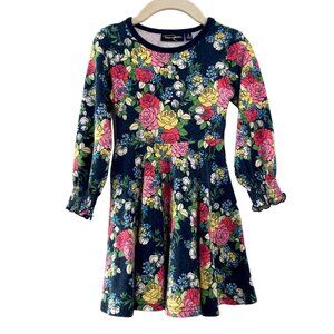 ROCK YOUR KID Floral Dress Girls 4 4T Black Pink Yellow Full Twirl Long Sleeve